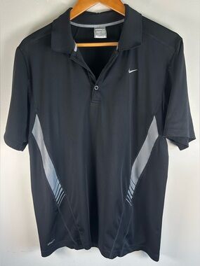 Nike Men’s Polo Shirt Size L Golf Black Performance DriFit Sport Short Sleeve